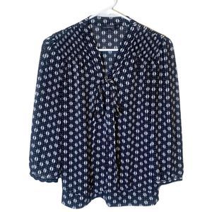 The Limited Top Blouse Black White V-neck Long Sleeves Tie In Front Size Small